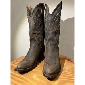 Alvies Boots Women sz 9 Distressed Brn Blu Stitch Guadalupe Classic Western